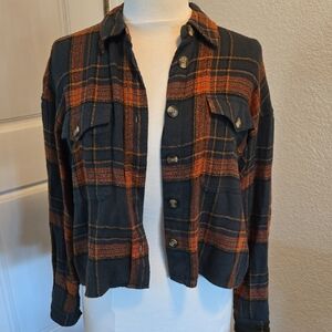 American Eagle Outfitters Plaid Utility Jacket in Orange and Black